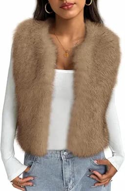 Faux Fur Sleeveless Vest (Taupe)