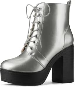 Platform Chunky Lace-Up Combat Boots (Silver)