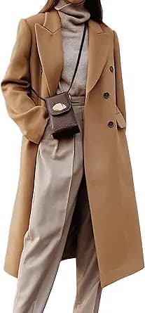 Long Double Breasted Wool Trench Coat (Camel)