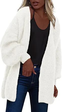Open Front Drop Shoulder Knit Cardigan (Cream)