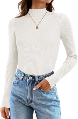 Fall Long Sleeve Turtleneck Ribbed Knit Sweater