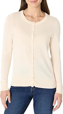 Lightweight Crewneck Cardigan Sweater (Ivory)