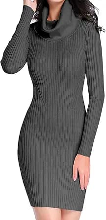 Ribbed Knit Fitted Midi Sweater Dress (Grey)