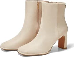 Square Toe Chunky Block Heel Ankle Boots (Beige)
