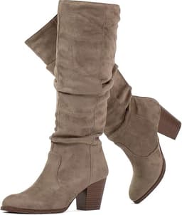 Women's Stacked Heel Slouchy Knee High Boots