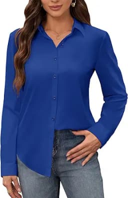 siliteelon Women\'s Stain Shield Dress Shirts Wrinkle Free Long Sleeve Shirts Solid Work Business Button Down Shirts