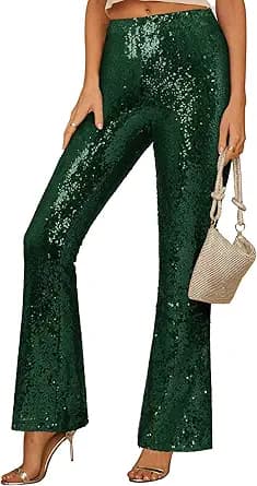 Green Sequin Wide Leg Pants