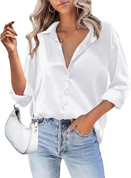 Women Satin Silk Button Down Shirt