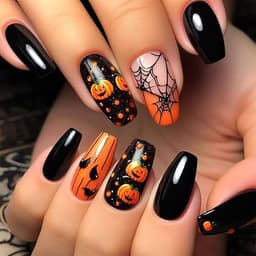Halloween Press on Nails Pumpkin Spiderweb