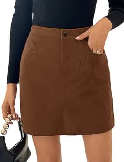 High Waist Corduroy Mini Pencil Skirt (Brown)