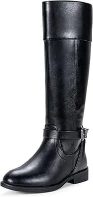Knee High Riding Boots with Metal Buckle (Black)