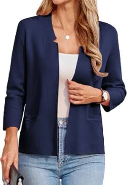 3/4 Sleeve Cropped Knit Blazer (Navy)