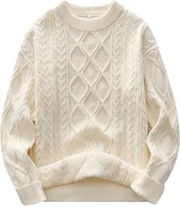 Oversized Chunky Cable Knit Sweater (Cream)