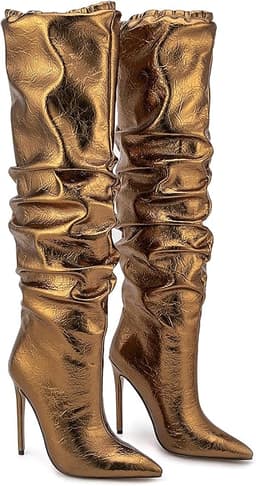 Metallic Thigh High Slouchy Boots