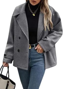 Double Breasted Cropped Wool Peacoat (Grey)