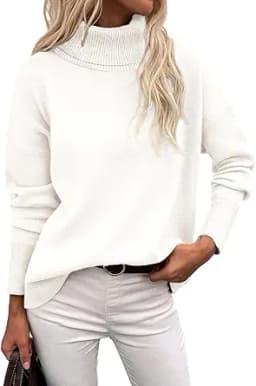 Turtleneck Chunky Knit Pullover Sweater (White)