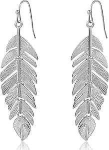 Long Hanging Boho Feather Drop Earrings