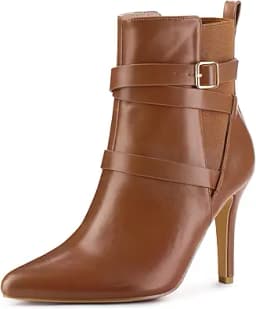 Pointed Toe Stiletto Ankle Boots (Brown)
