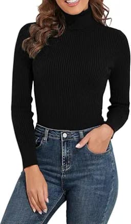 PrettyGuide Women\'s Ribbed Turtleneck Long Sleeve Sweater Tops