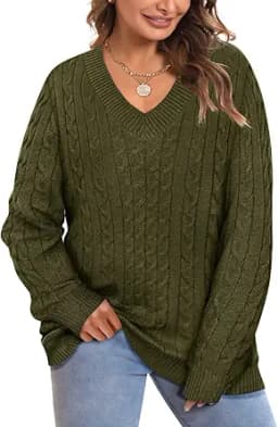 Cable Knit V Neck Pullover Sweater