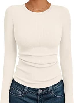 Ribbed Long Sleeve Basic Top (Ivory)