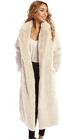 Faux Fur Open Front Long Overcoat (Taupe)