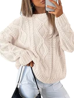 Oversized Cable Knit Crewneck Sweater (Cream)