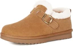 Womens Snow Boots Genuine Suede Leather Mini Boots Faux Fur Lining Winter Ankle Booties Water Resistant Warm Short Boots Outdoor Non Slip Memory Foam Insole w/Adjustable Buckle