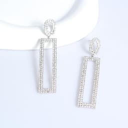 Rhinestone Drop Long Earrings (Silver)