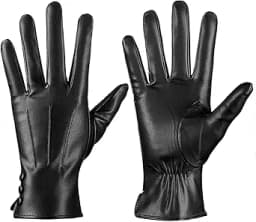 Wool Lined Touchscreen Leather Gloves (Black)