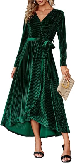 Velvet V Neck Wrap Semi Formal Dress