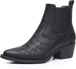 Pointed Toe Pull-On Chelsea Ankle Boots (Black)