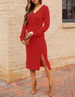 Ribbed Sweater Dress (Red)
