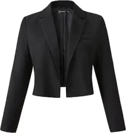 Open Front Cropped Blazer Jacket (Black)