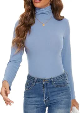 Mock Turtleneck Ribbed Long Sleeve Shirt (Light Blue)