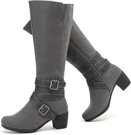 Knee High Boots with Chunky Heel (Grey)