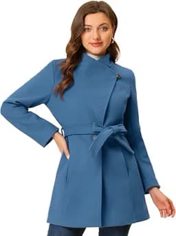 Stand Collar Belted Pea Coat (Blue)