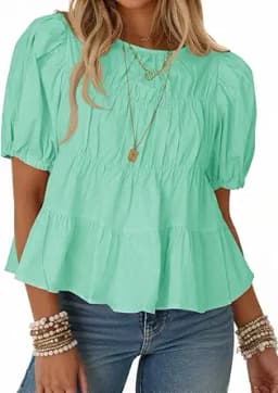 Puff Sleeve Pleated Peplum Top