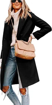 Wool Notch Lapel Single-Breasted Peacoat (Black)