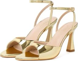 Gold Ankle Strap Block Heel Sandals