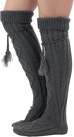 Lace Trim Button Boot Socks (Grey)