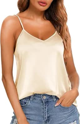 VIDUSSA Womens Silk Satin Tank Tops V Neck Casual Cami Sleeveless Camisole Blouses Summer Basic Tank Shirt