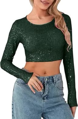 Green Sequin Crop Top