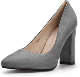 Chunky Block Heel Pointed Toe Pumps (Black)