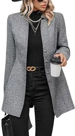 Herringbone Wool Blend Blazer Jacket (Tweed)