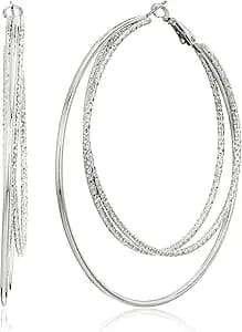 Smooth Textured Wire Hoop Earrings (Silver)