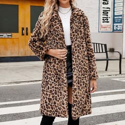 Leopard Print Faux Fur Mid-Length Coat