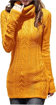 Polo Neck Cable Knit Turtleneck Sweater (Mustard)