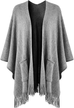 Cozy Lightweight Poncho Cape Shawl (Grey)