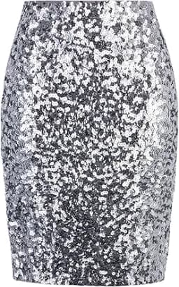 Silver Sequin Midi Skirt